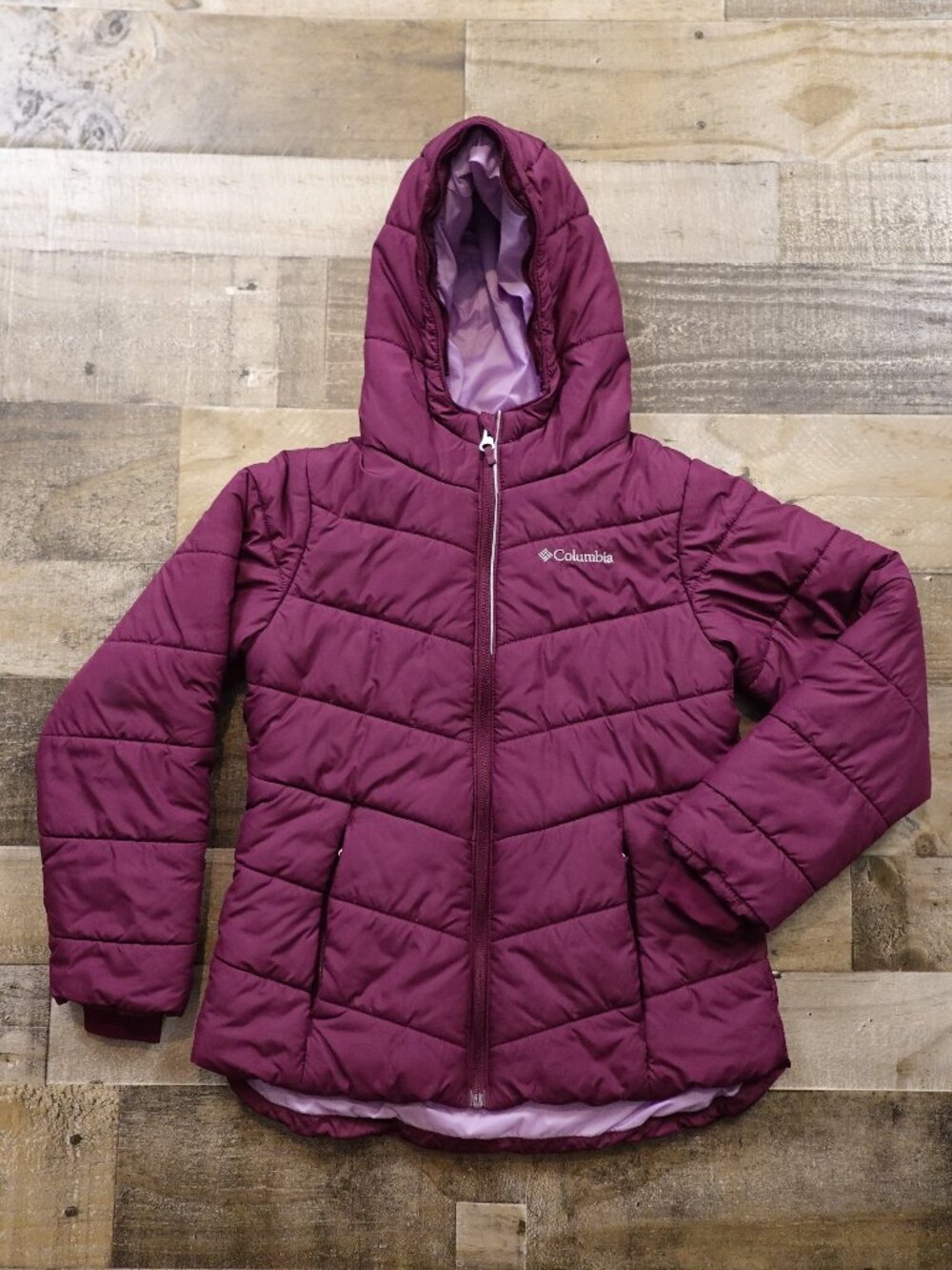 Columbia Hooded Puffer Jacket Girls Medium 10/12 Plum Purple Insulated Winter